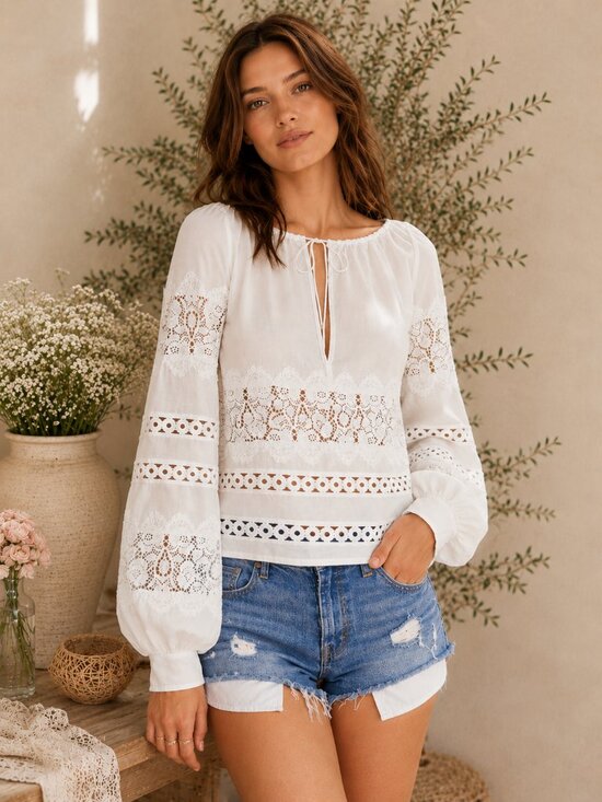 For Love And Lemons Tops - NWT For Love and Lemons Hayley Ivory Eyelet Lace Boho Top Blouse Sz S